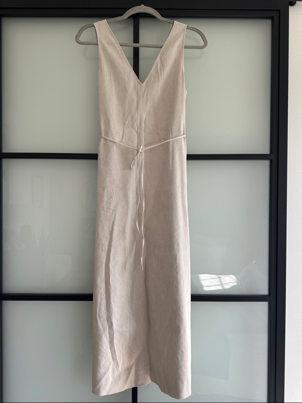Theory Sleeveless V-Neck Midi Dress in Light Taupe